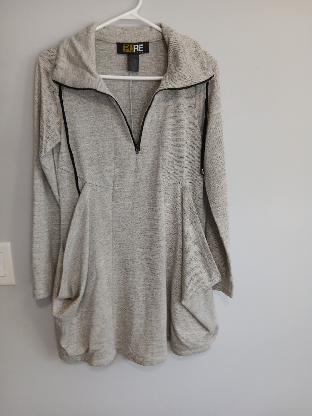 Pure Essence Light Heather Gray Long-Sleeve Zip Pullover Dress